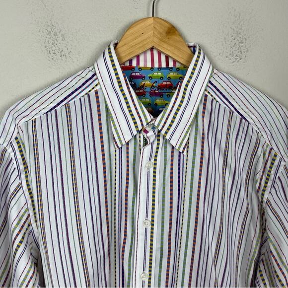 Robert Graham White Multi Color Stripe long Sleeve Shirt Flip Cuff XL - Picture 2 of 8